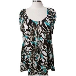 MKM Designs Women 3X Top Empire Waist Stretch Neckline Cap Sleeve Pullover